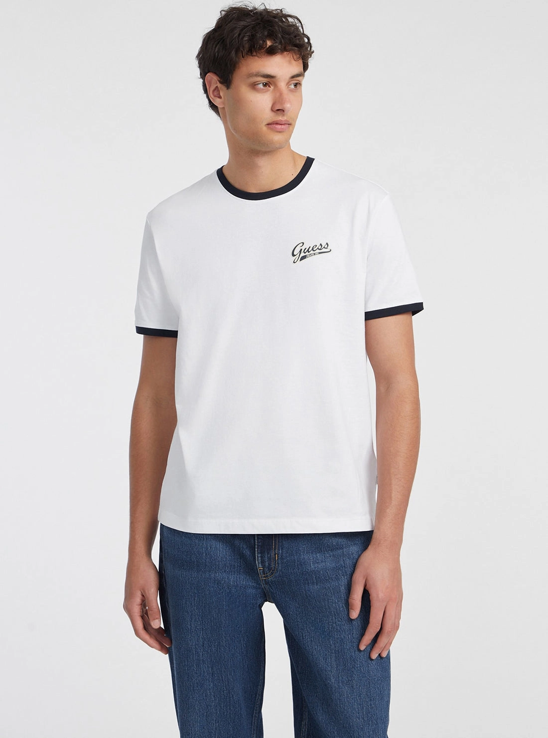 High Density Weave Guess Jeans White Black Trim T-Shirt