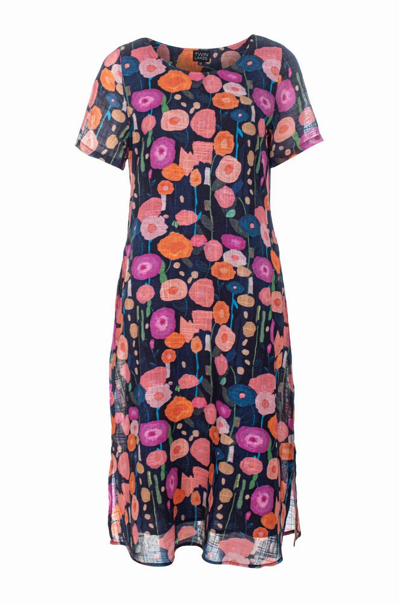 Floral Summer Dress | Coral Navy Poppy | 6274C1 Drawstring-Waist