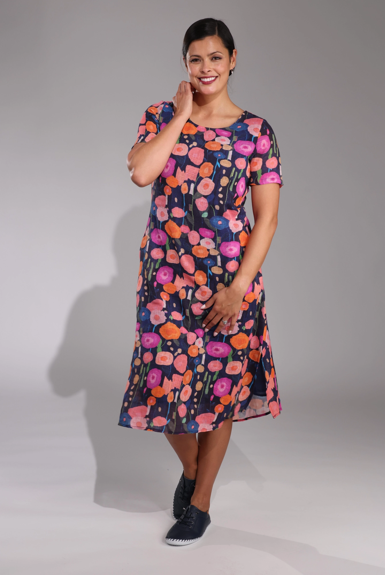 Fall Layer Street Casual Floral Summer Dress | Coral Navy Poppy | 6274C1