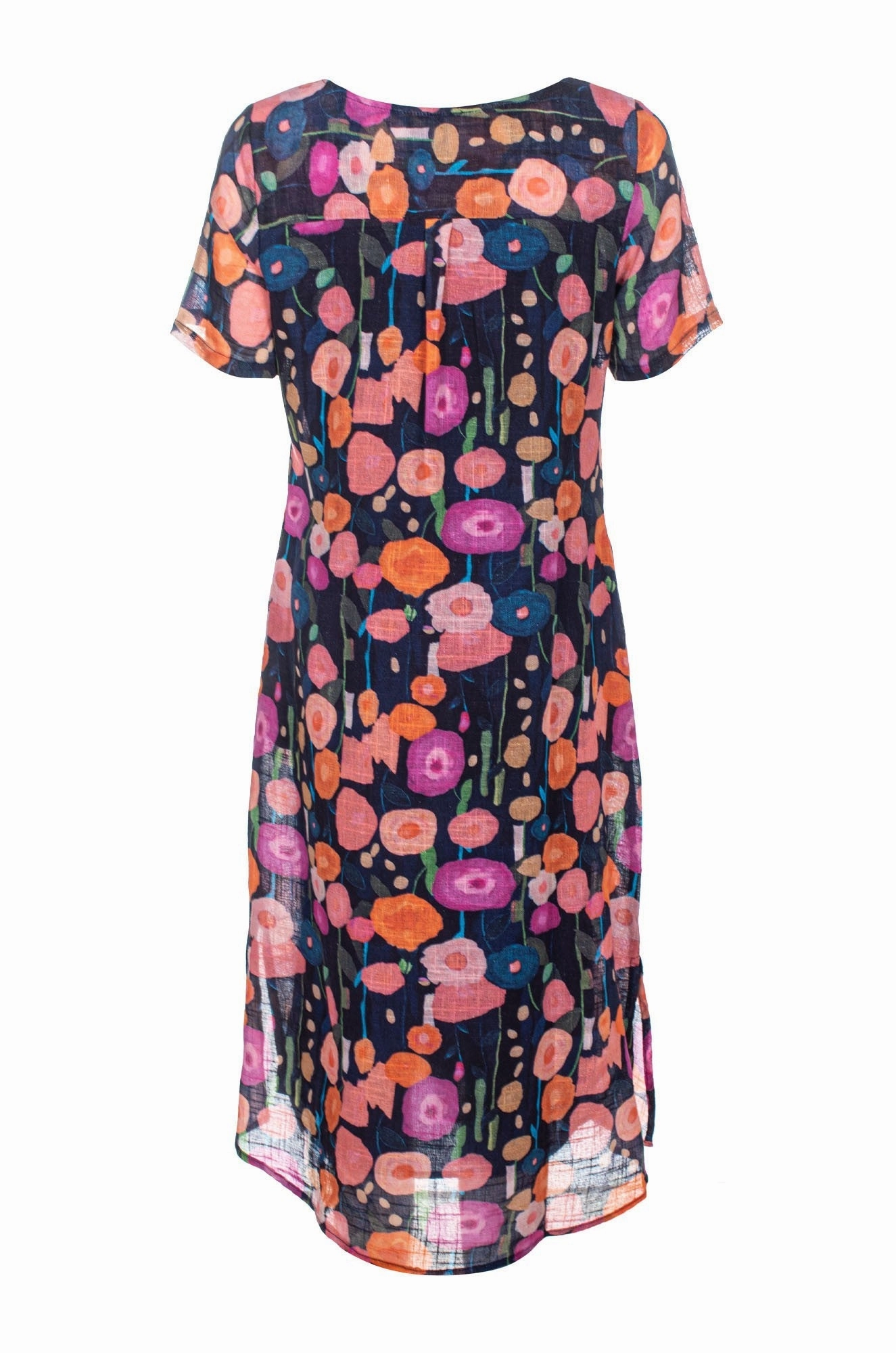 Organic-Fabric Floral Summer Dress | Coral Navy Poppy | 6274C1