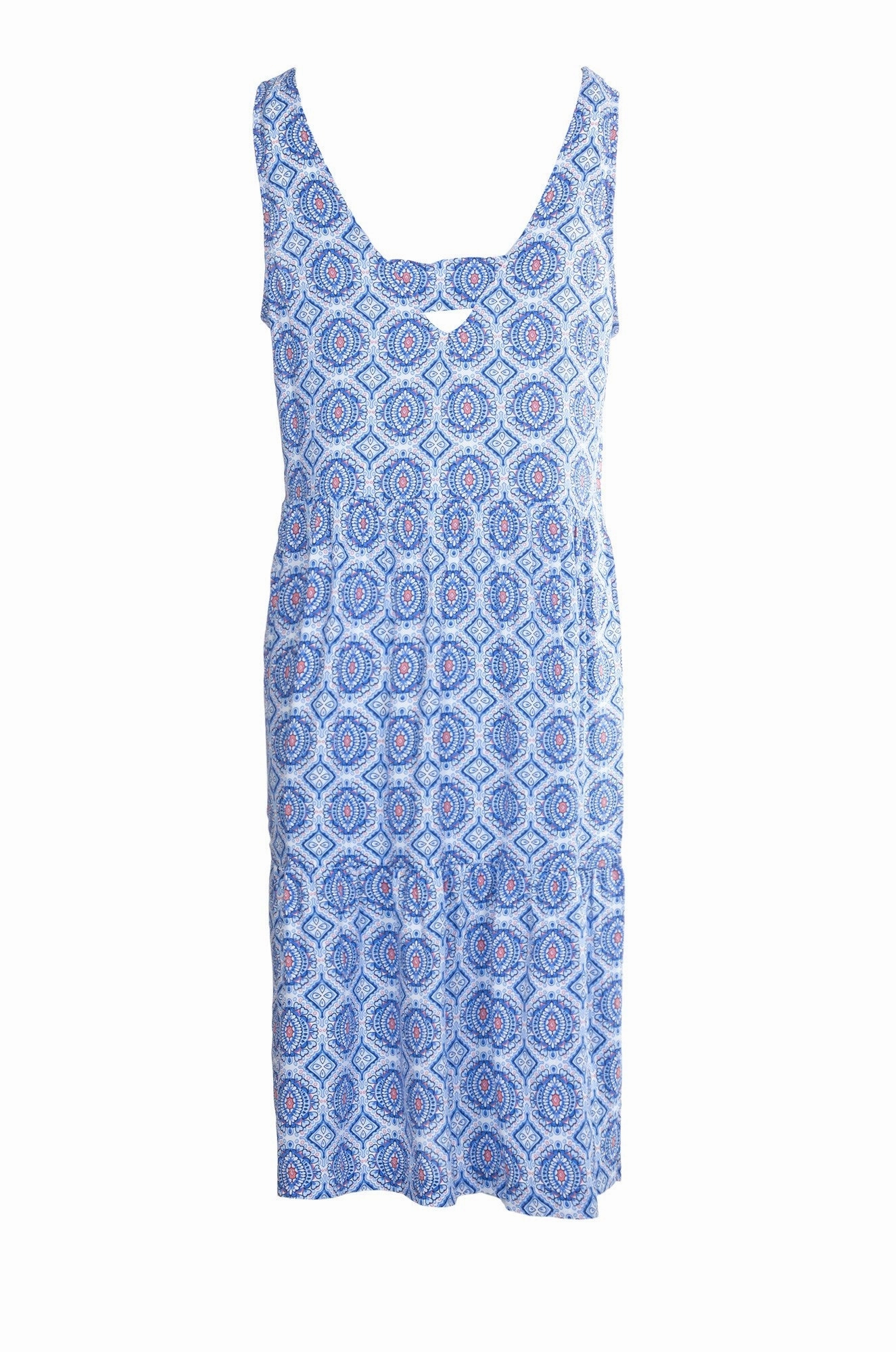 High-waist Printed Viscose sleeveless Dress | Sky Mosaic | 3347A1