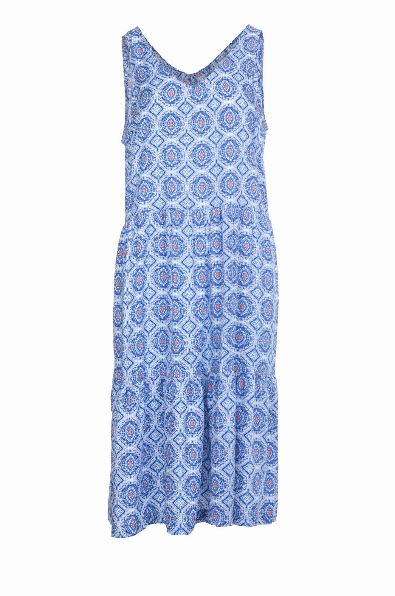 Smart and Sleek Tailored Cut Printed Viscose sleeveless Dress | Sky Mosaic | 3347A1