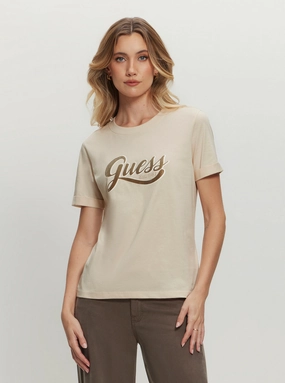 Eco Beige Glittery Logo T-Shirt preshrunk