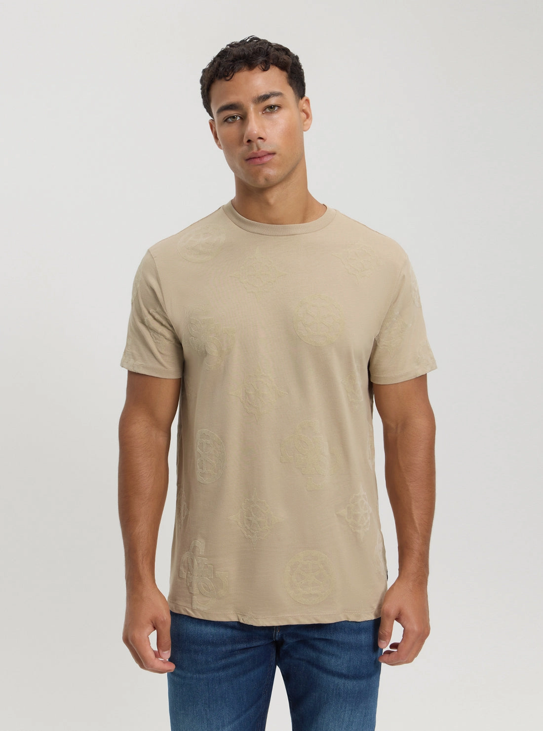 Eco Beige Peony Print T-Shirt Buttonless Closure All Weather Performance Fabric