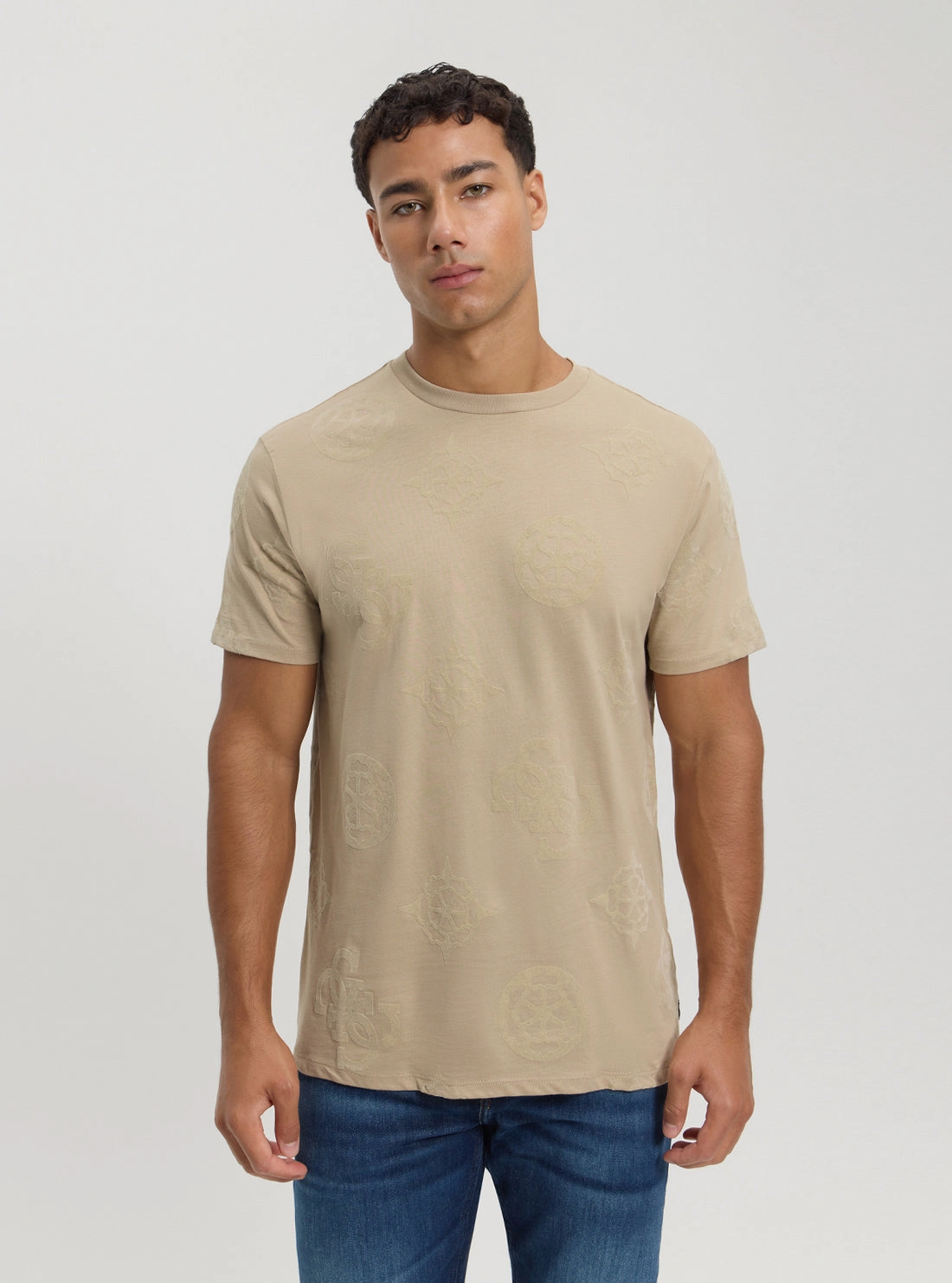 Eco Beige Peony Print T-Shirt AntiStatic Weave DurableStitching