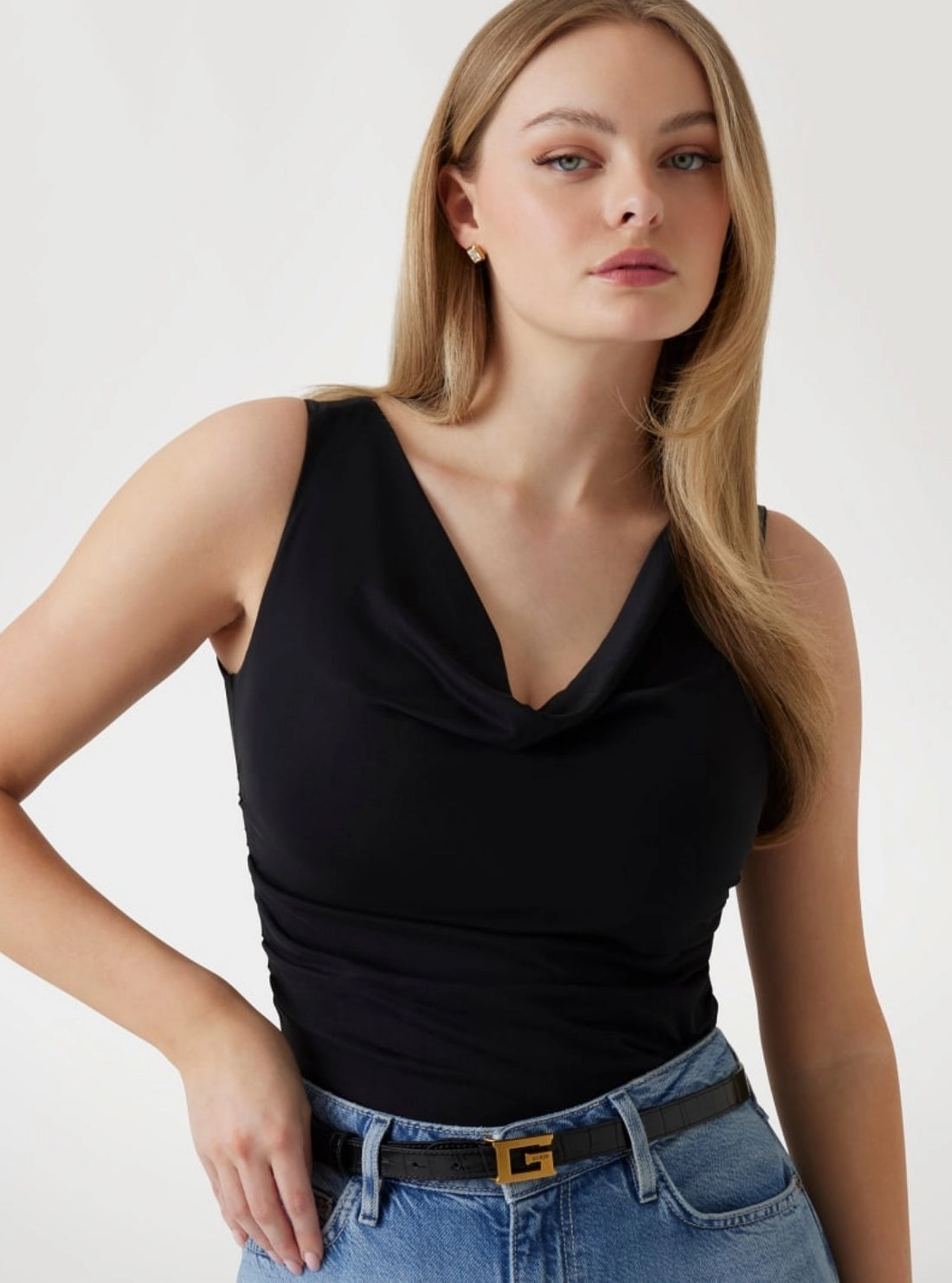 Recycled Material Blend Eco Black Cowl Neck Rika Top