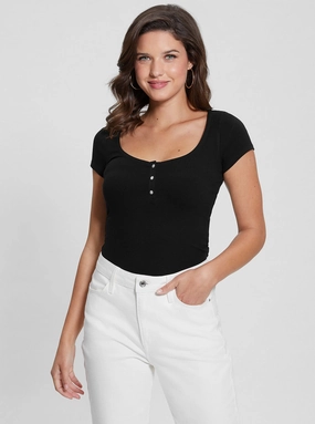 Eco Black Karlee Jewel Henley T-Shirt High Collar Option Thermal Regulation System