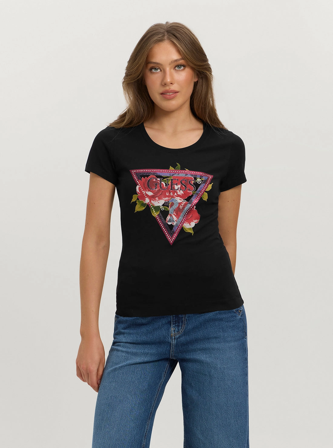 Elegant Look WrinkleResistant Eco Black Roses Logo T-Shirt