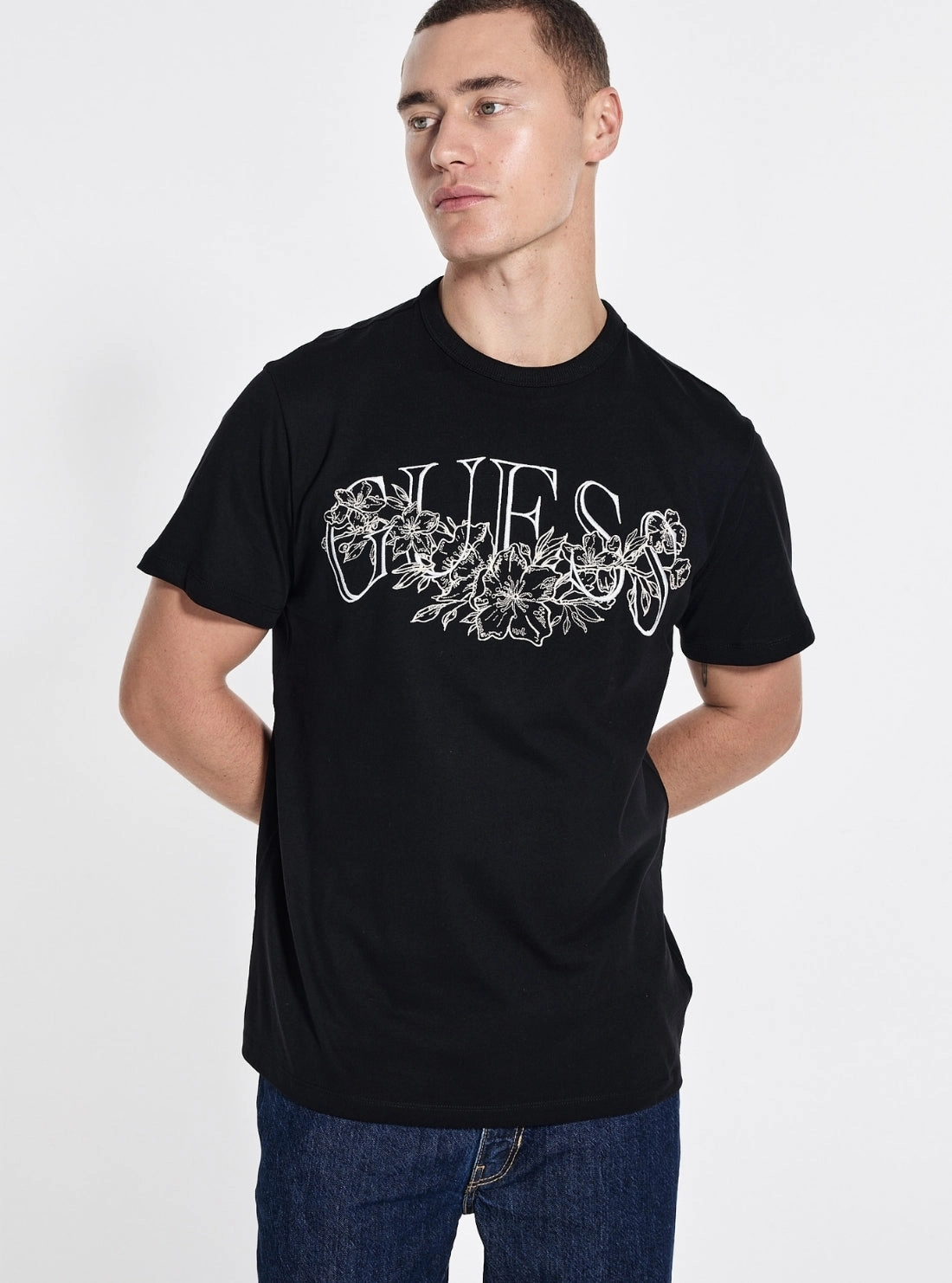 RollUpCuff Bold Design Eco Black Script Graphic T-Shirt
