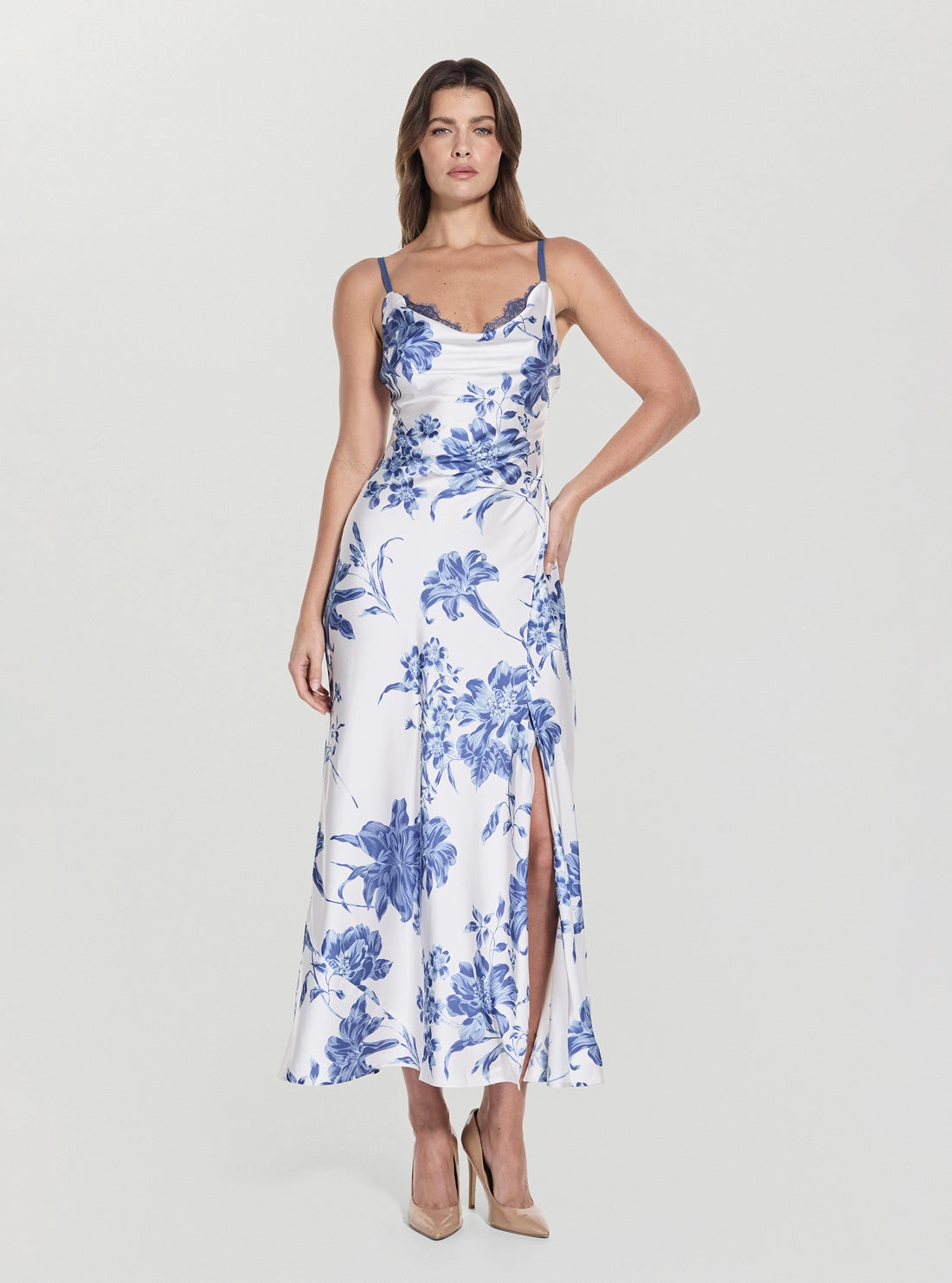 Eco Blue Floral Print Adele Lace Maxi Dress Summer-Season