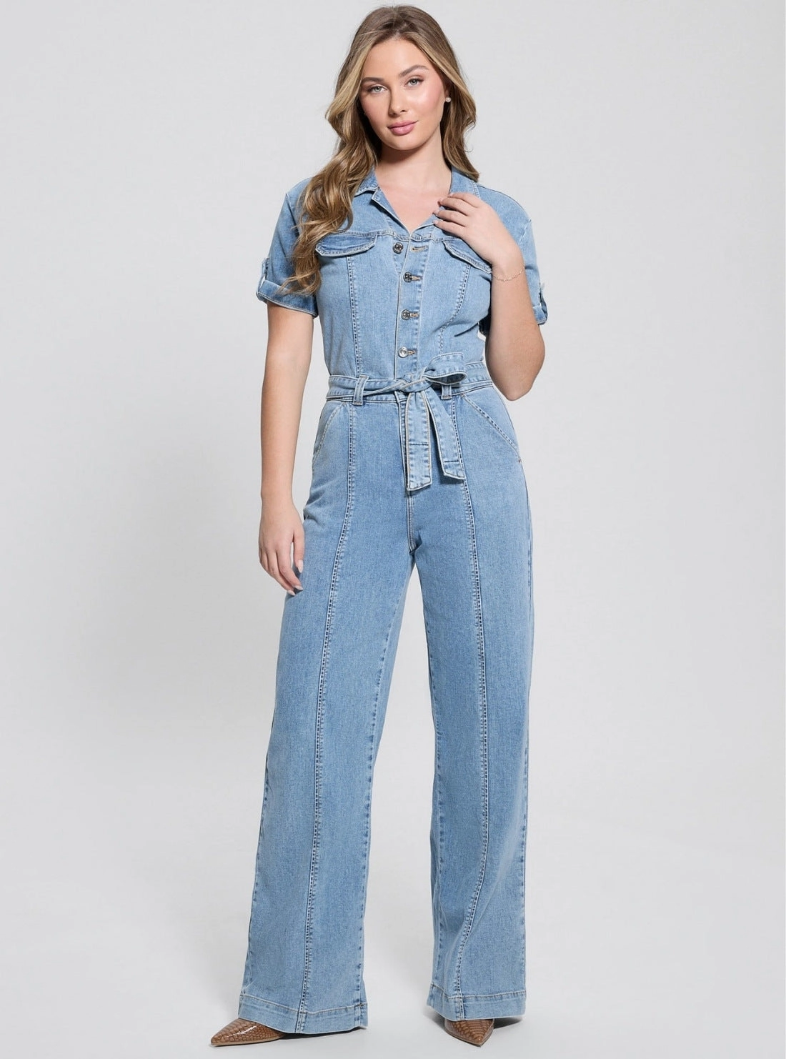 Party Look Earthy Eco Blue Parker Denim Jumpsuit