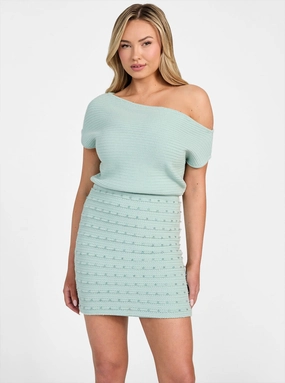 Eco Green Natalia Beaded Crochet Knitted Dress Lounge Cut Family Vibe