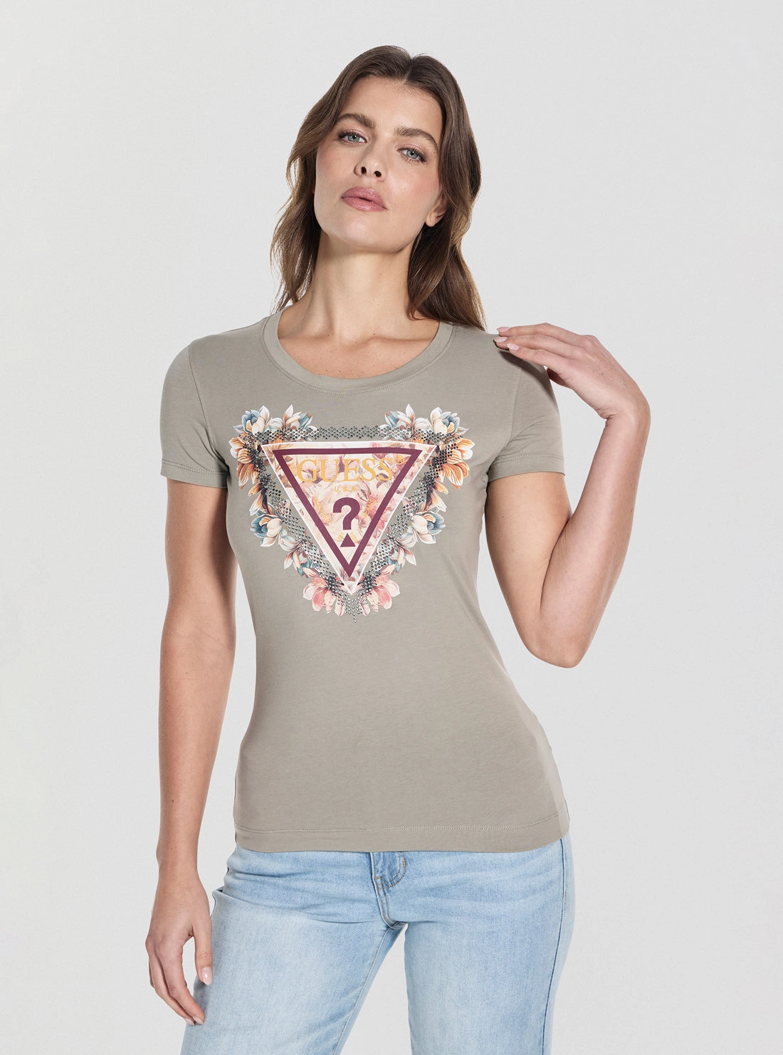 Reinforced Shoulder Seams Eco Green Triangle Flowers T-Shirt