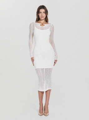Eco Marciano White Emma Sweater Midi Dress Fine Details