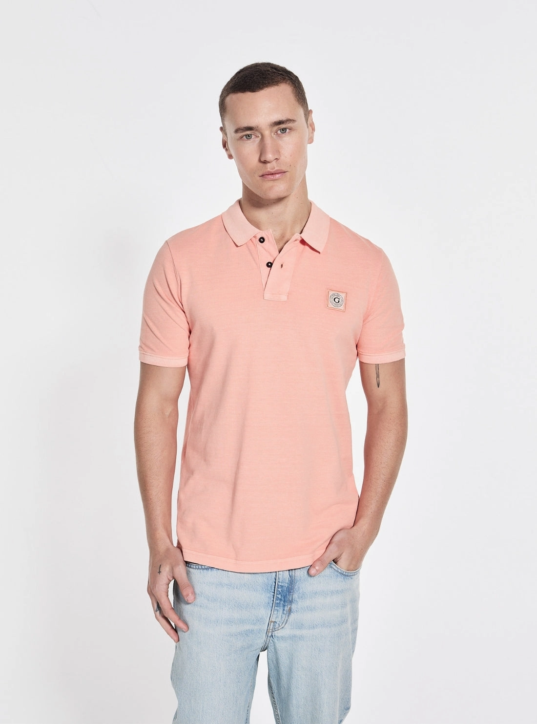 Premium Finish Polka Dot Eco Orange Washed Polo Shirt