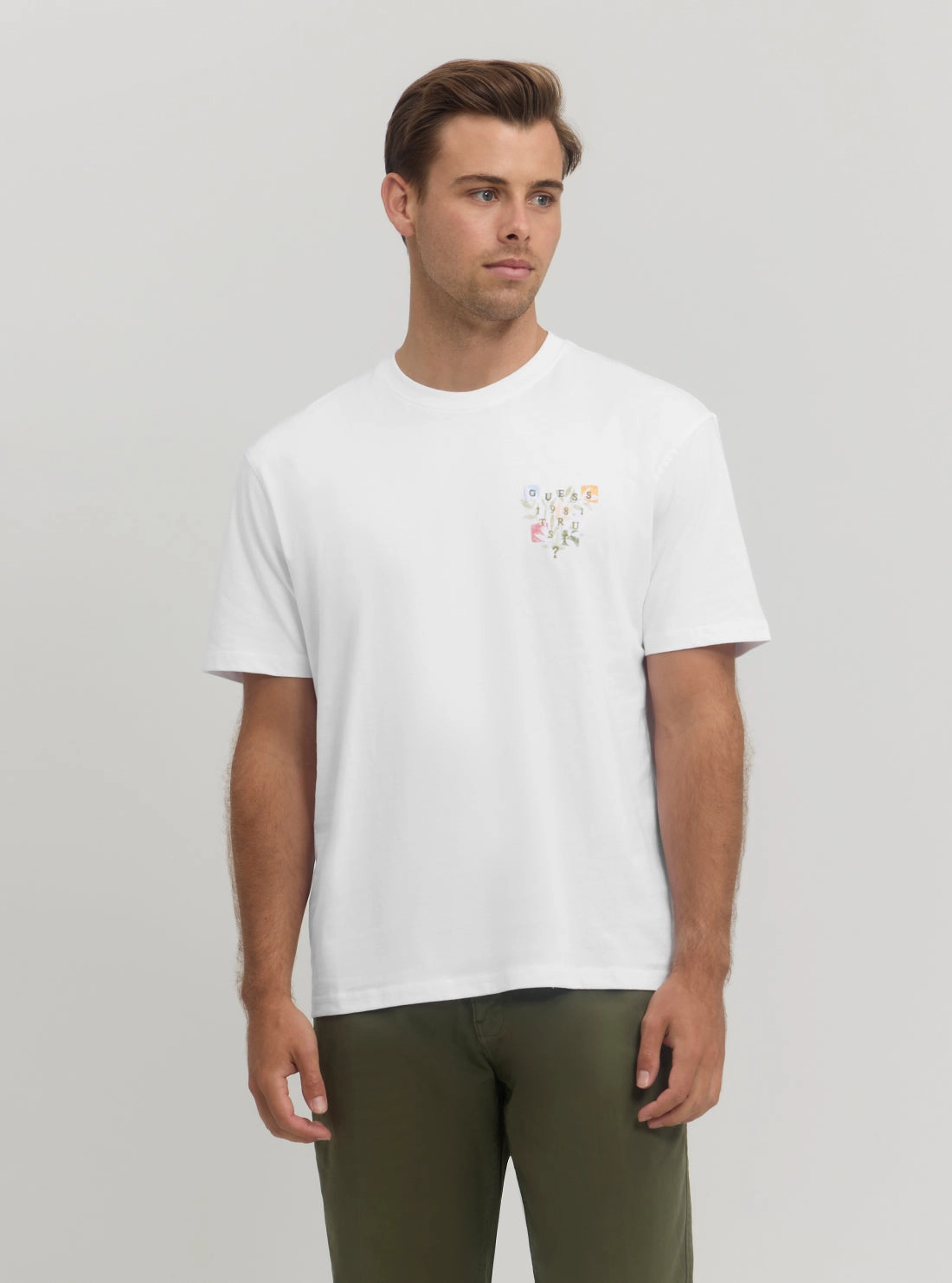 Eco White Abstract Flower Logo T-Shirt Basic Tee BiodegradableFabric