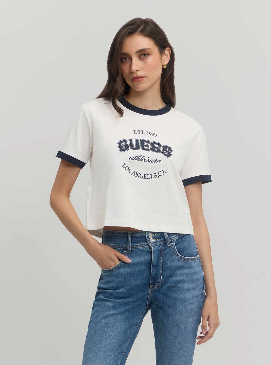 Button Down Collar Style Eco White Blue Raquelle T-Shirt