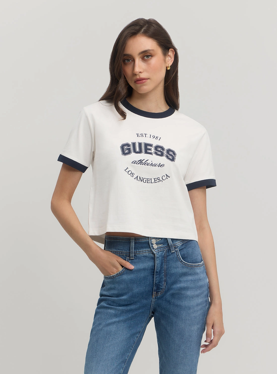 Low Profile Zipper Eco White Blue Raquelle T-Shirt