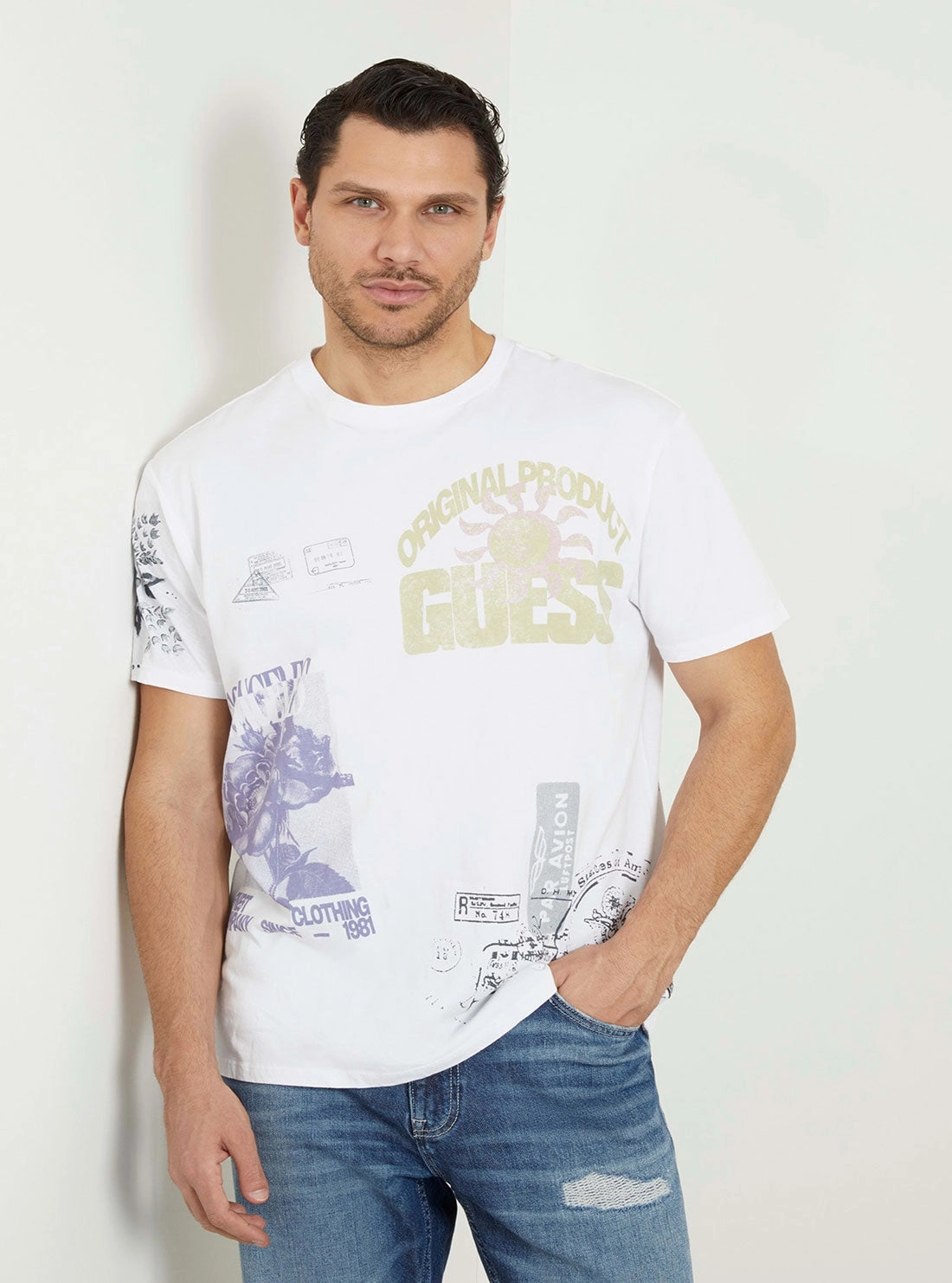 Glow In The Dark Accent Trim SelfFabric Binding Eco White Faded Stamp T-Shirt