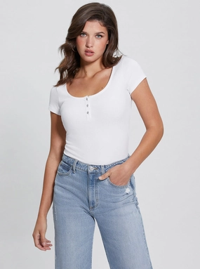 Tear Resistant FrenchTerry Eco White Karlee Jewel Henley T-Shirt