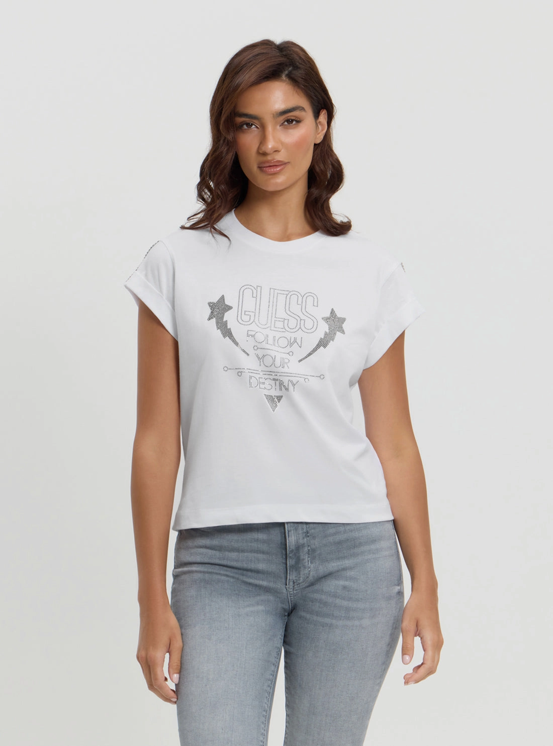 Hidden Pocket AntiMicrobialLining Eco White Strass T-Shirt