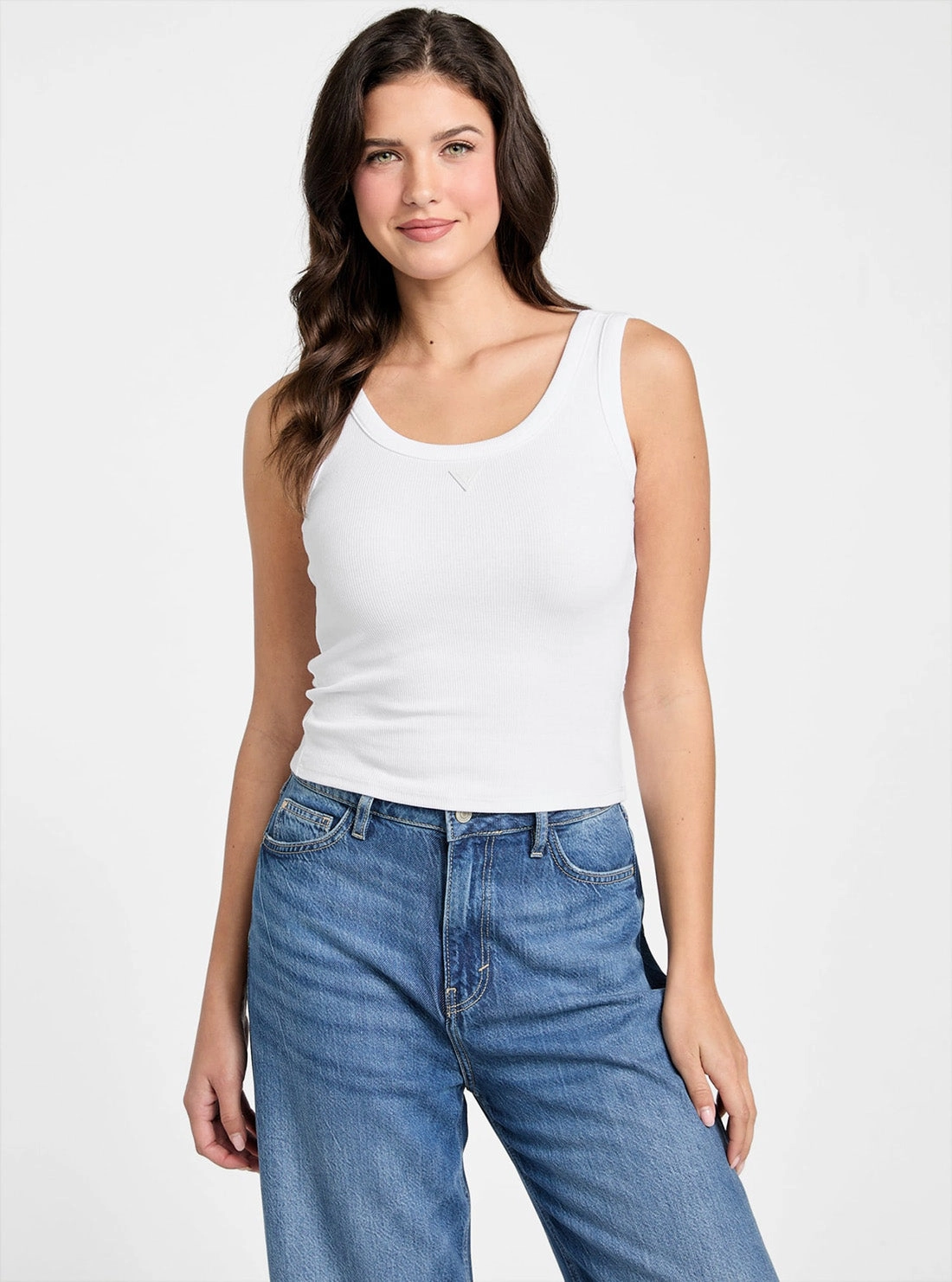 Eco White Triangle Patch Tank Top Textured Weave