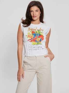 WrinkleResistantFinish Eco White Tropical Vibes Corset T-Shirt