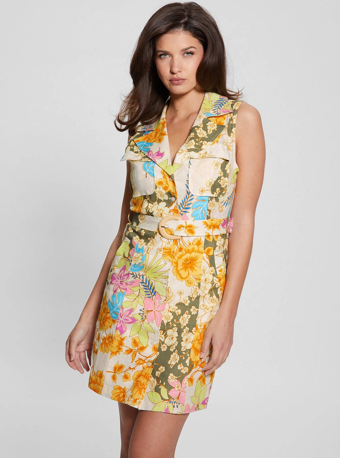 Casual Lines Cool Shape Eco Yellow Floral Print Lydia Mini Dress