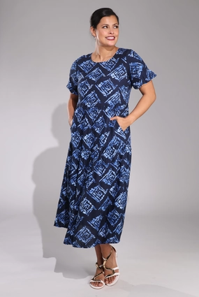 Midi Summer Dress | Blue Black Geo | 6542C1 budget-friendly