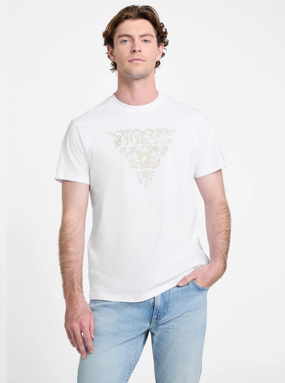 Eco White Flower Embroidered T-Shirt WaffleWeave