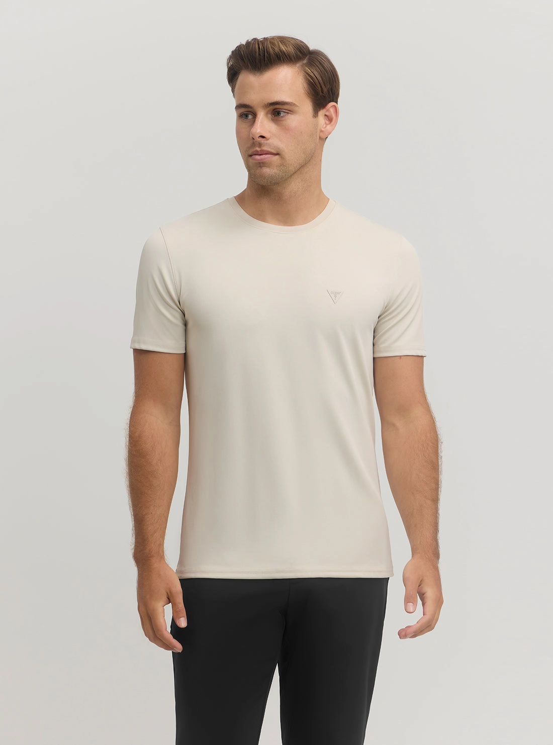 RibbedTrim Light Beige Tech Stretch T-Shirt