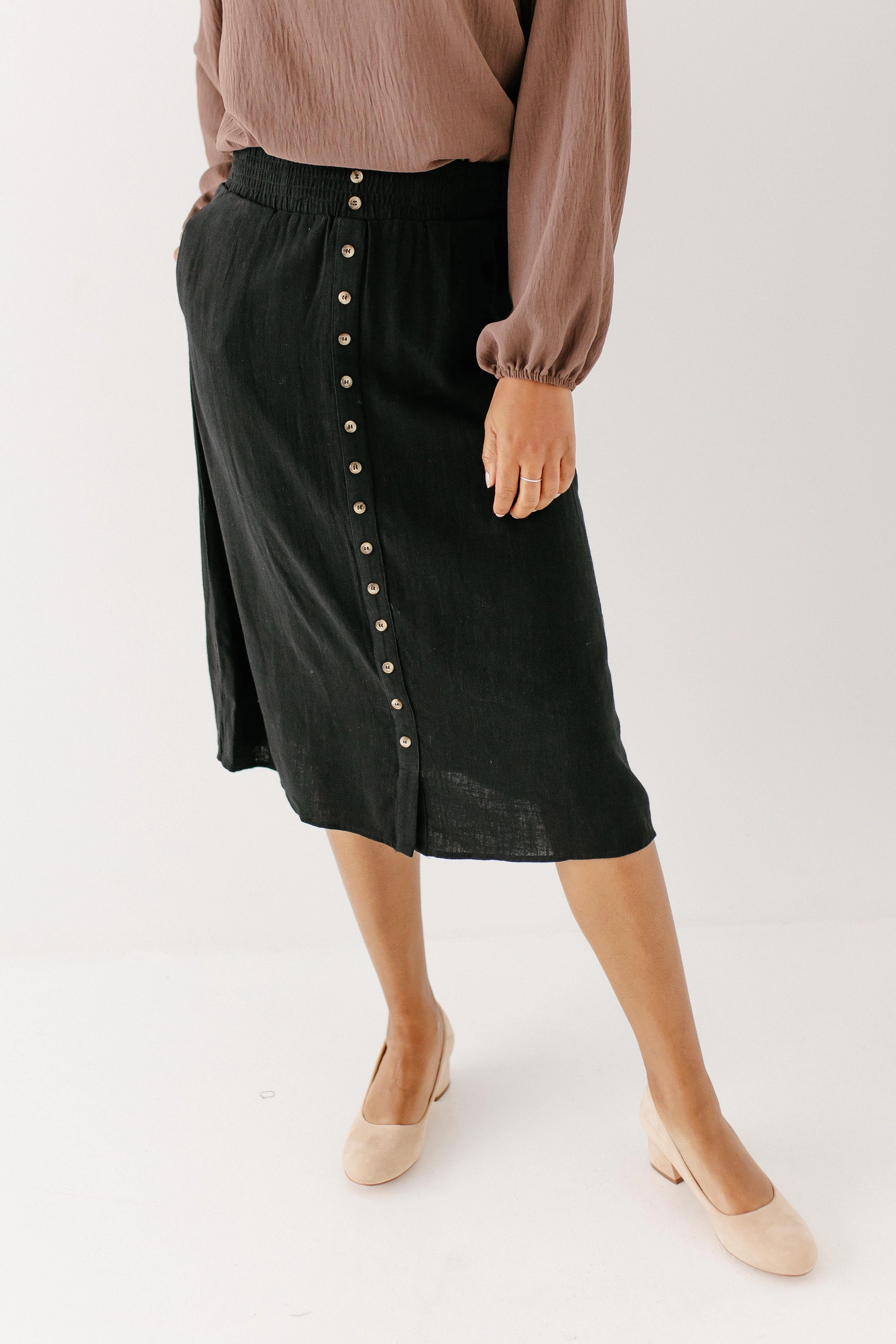 Cozy Vibes 'Greta' Linen Blend Midi Skirt