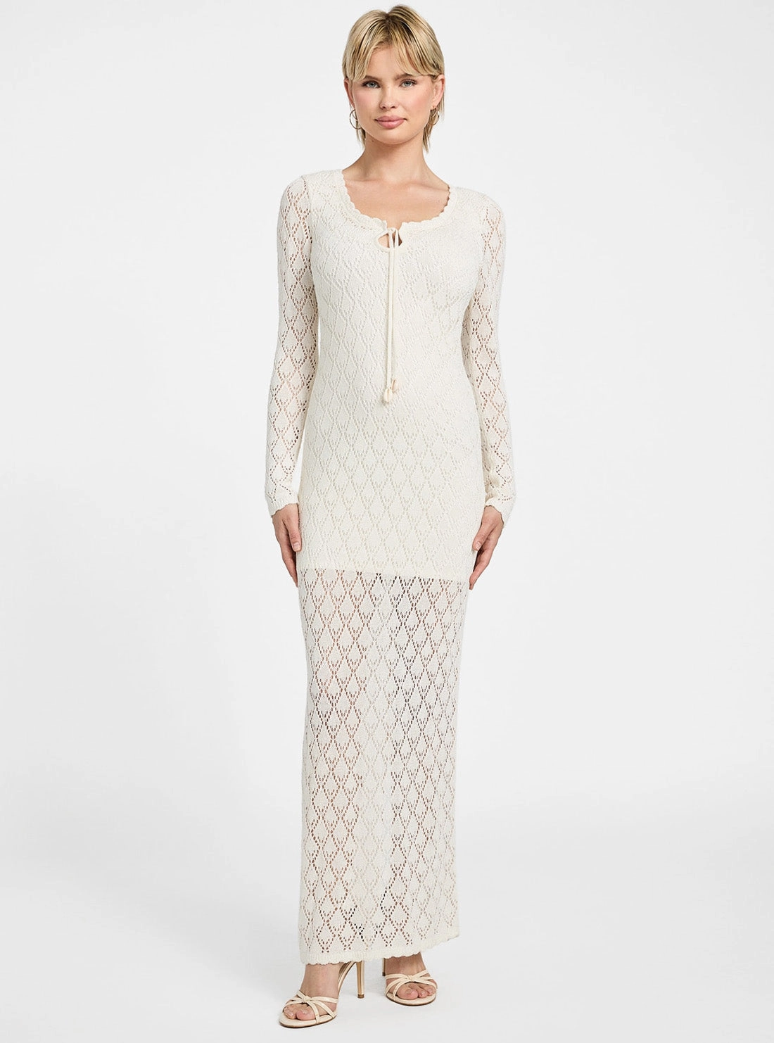 White Alba Pointelle Maxi Dress Cool Simplicity Light Sheen