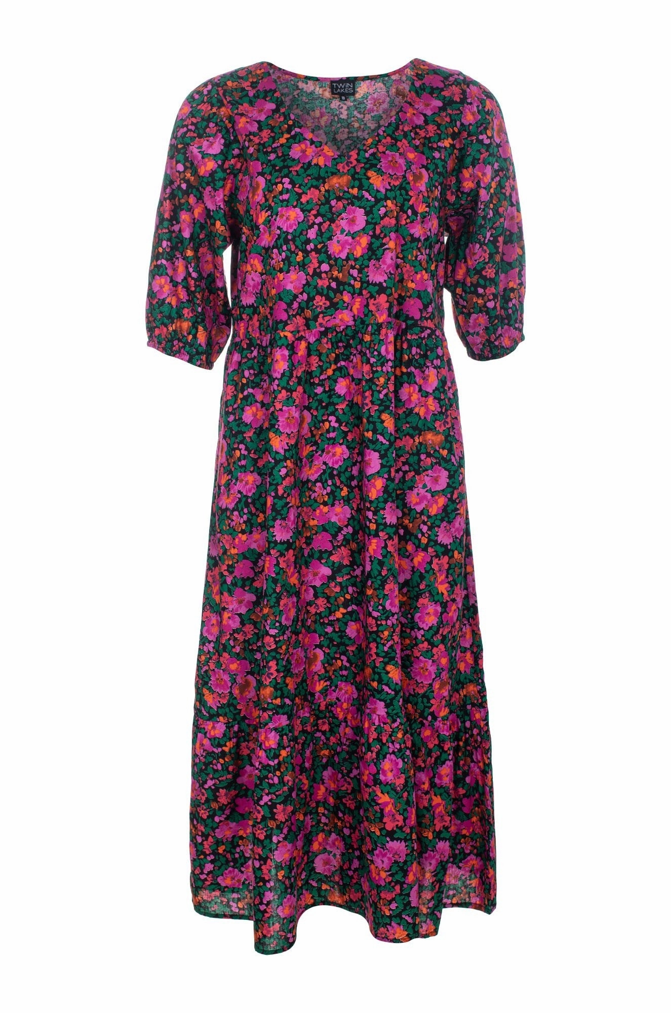 Midi Sundress | Black Magenta Floral | 6521C1 Travel-Style