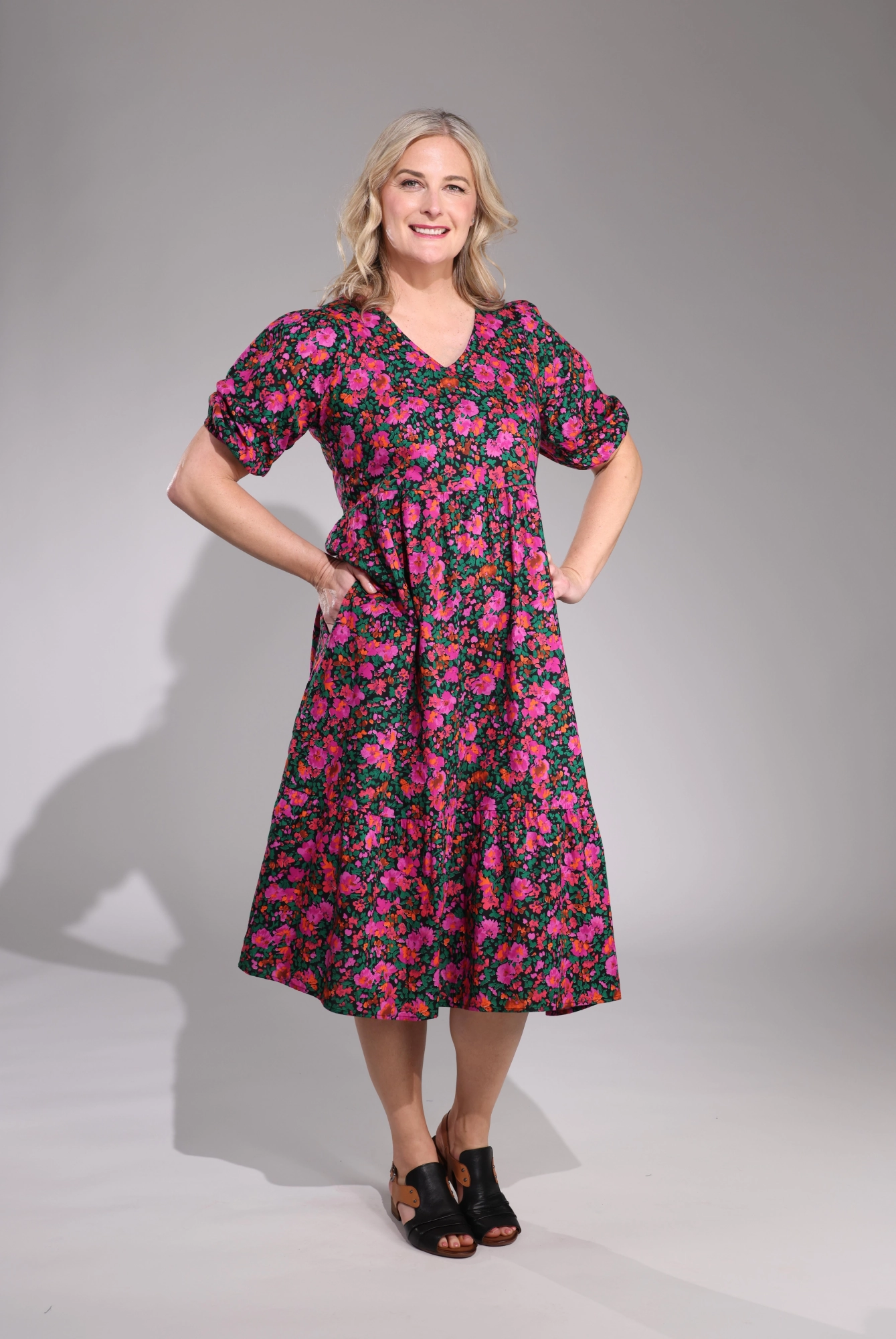 Best-Seller Midi Sundress | Black Magenta Floral | 6521C1