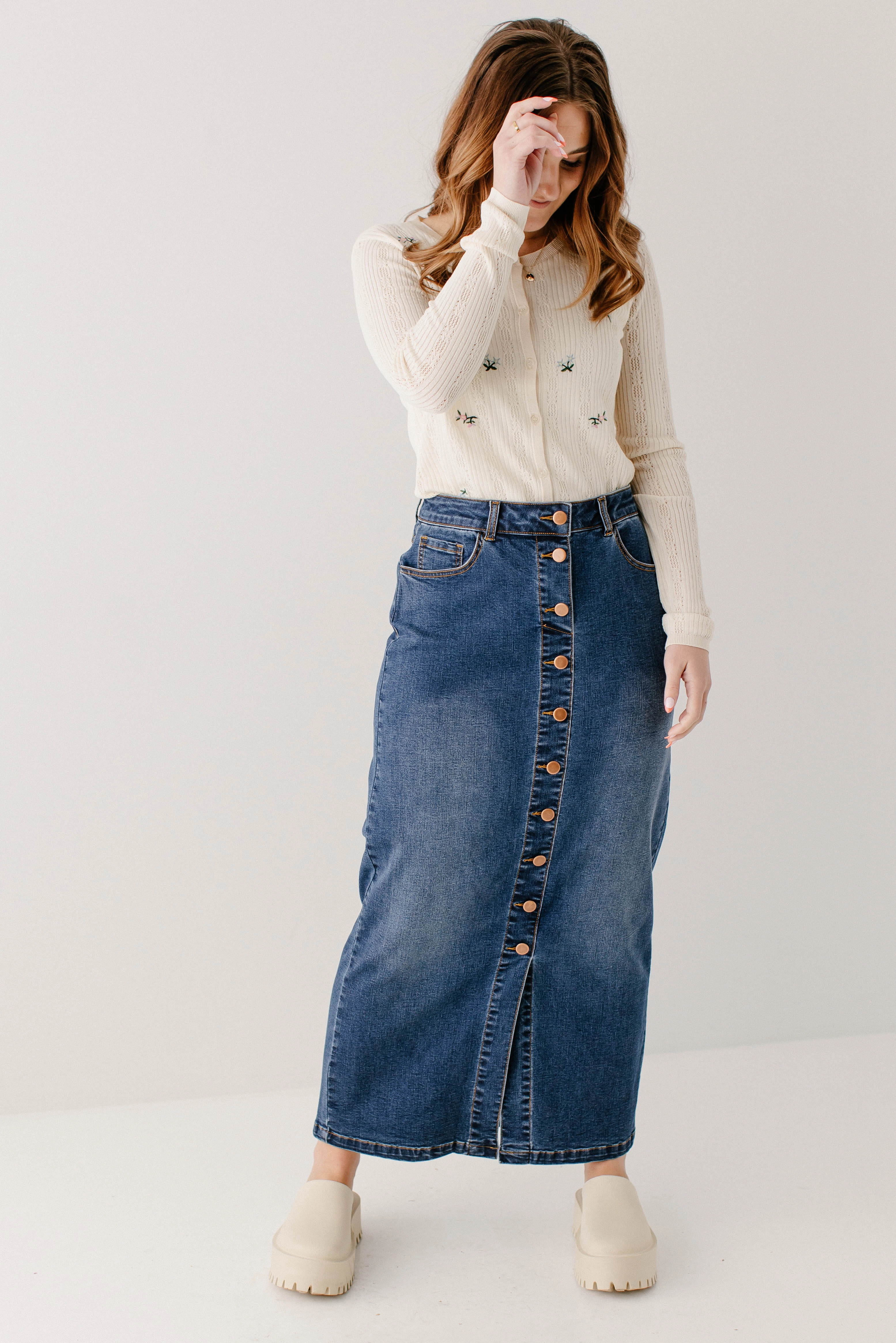 Fresh Look Adjustable Closure 'Leanne' Button Down Denim Maxi Skirt in Dark Wash FINAL SALE