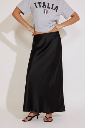 Two Tone Trim ELASTIC WAIST SATIN MAXI SKIRT