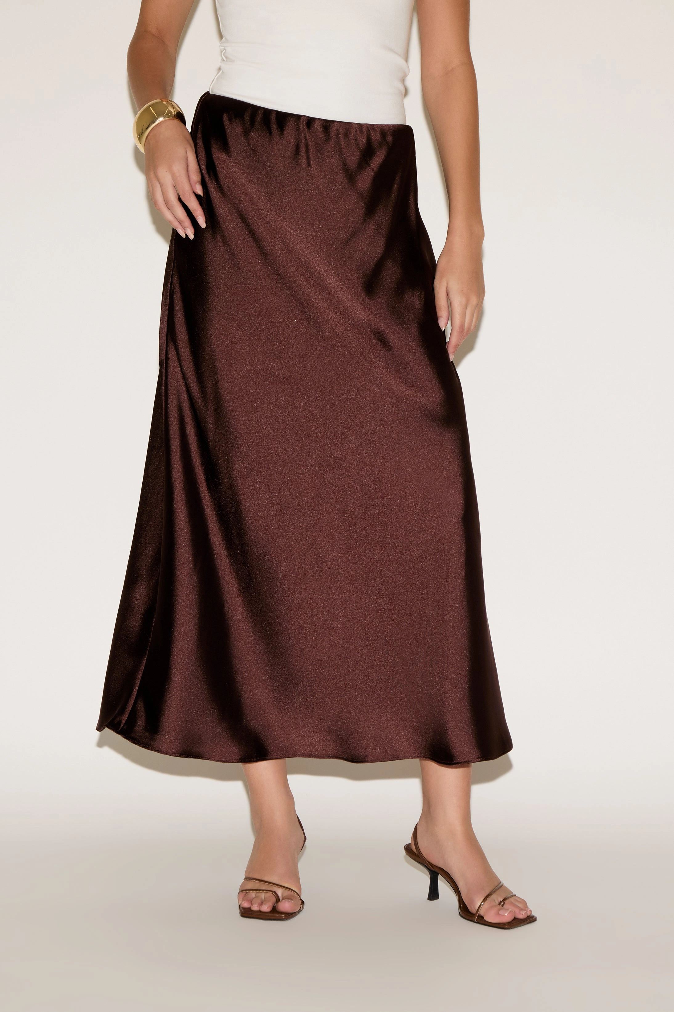 ELASTIC WAIST SATIN MAXI SKIRT Corduroy texture Smooth Feel