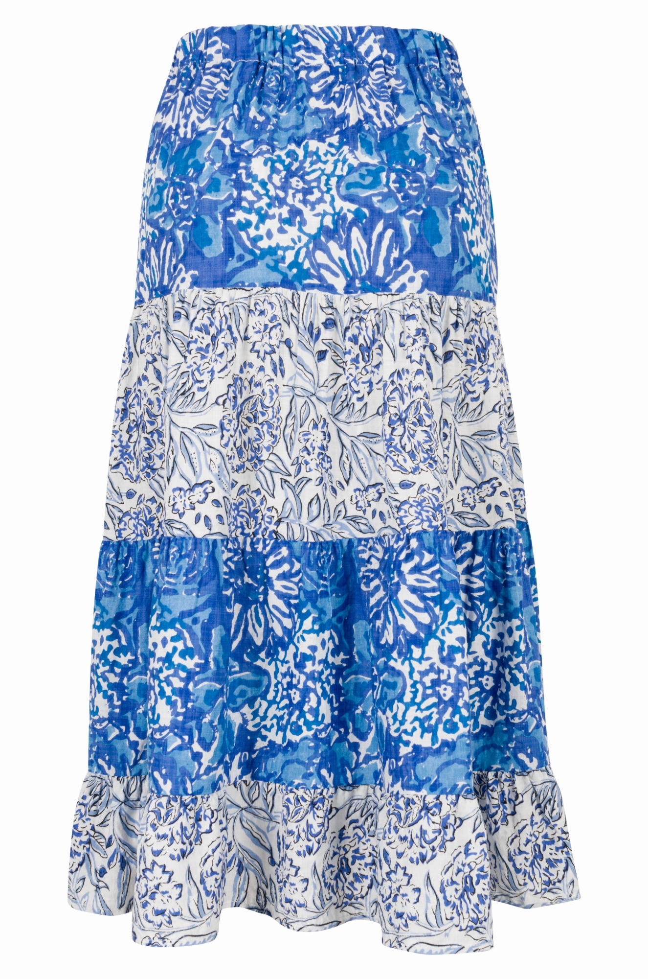 Elastic waist Skirt with 2 prints | Blue Blooms | 6540A1 Glamorous Appeal Curve Friendly