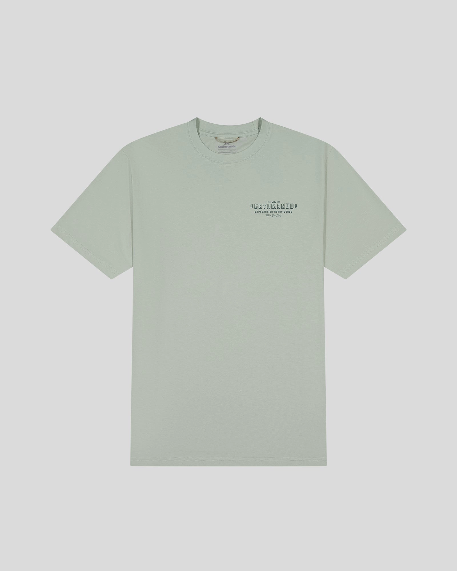 Men's Exploration Organic Cotton T-Shirt - Light Sage Curved Hem Design Eco friendly materials