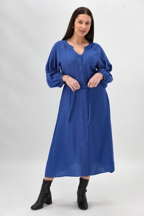 Vibrant Hue Gloss The Label Amilie Button Front Midi Dress Blue