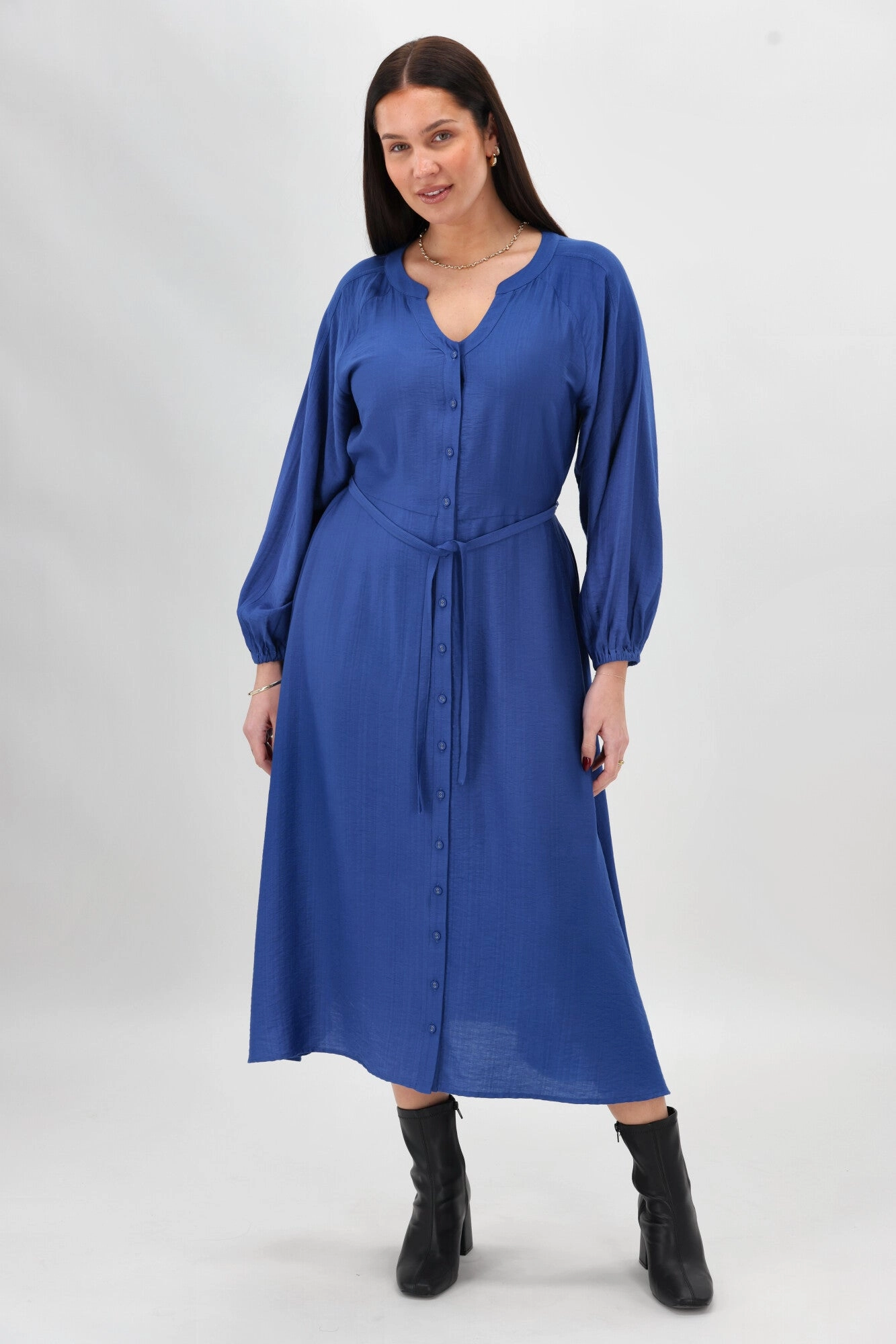 Gloss The Label Amilie Button Front Midi Dress Blue Timeless Style