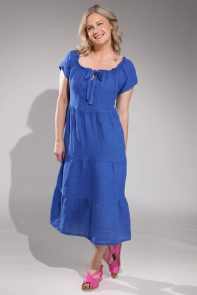Made in Italy 100% Linen Maxi Dress | AZURE | 0208A1 Cool Touch Lined interior