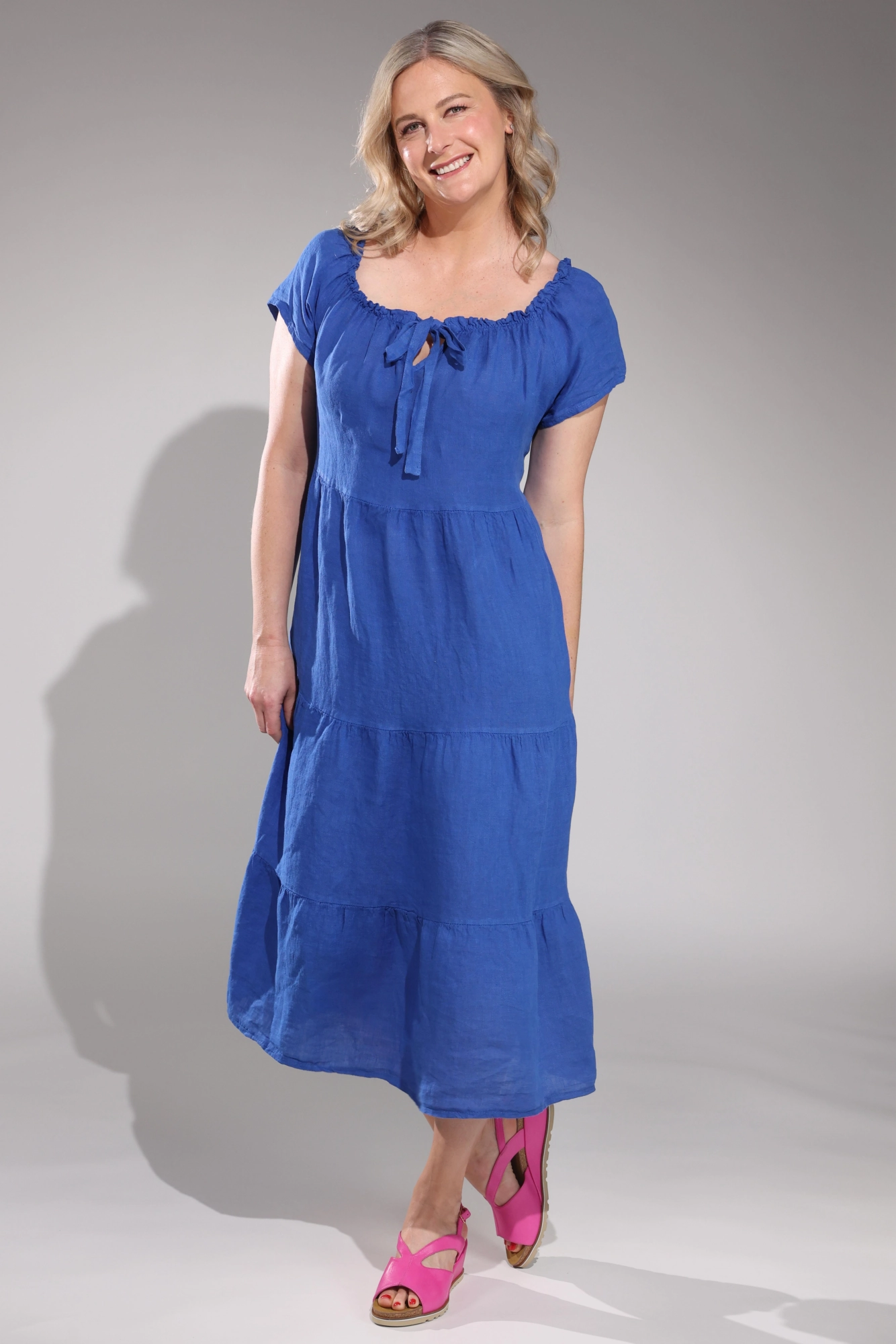 Made in Italy 100% Linen Maxi Dress | AZURE | 0208A1 Cool Touch Lined interior
