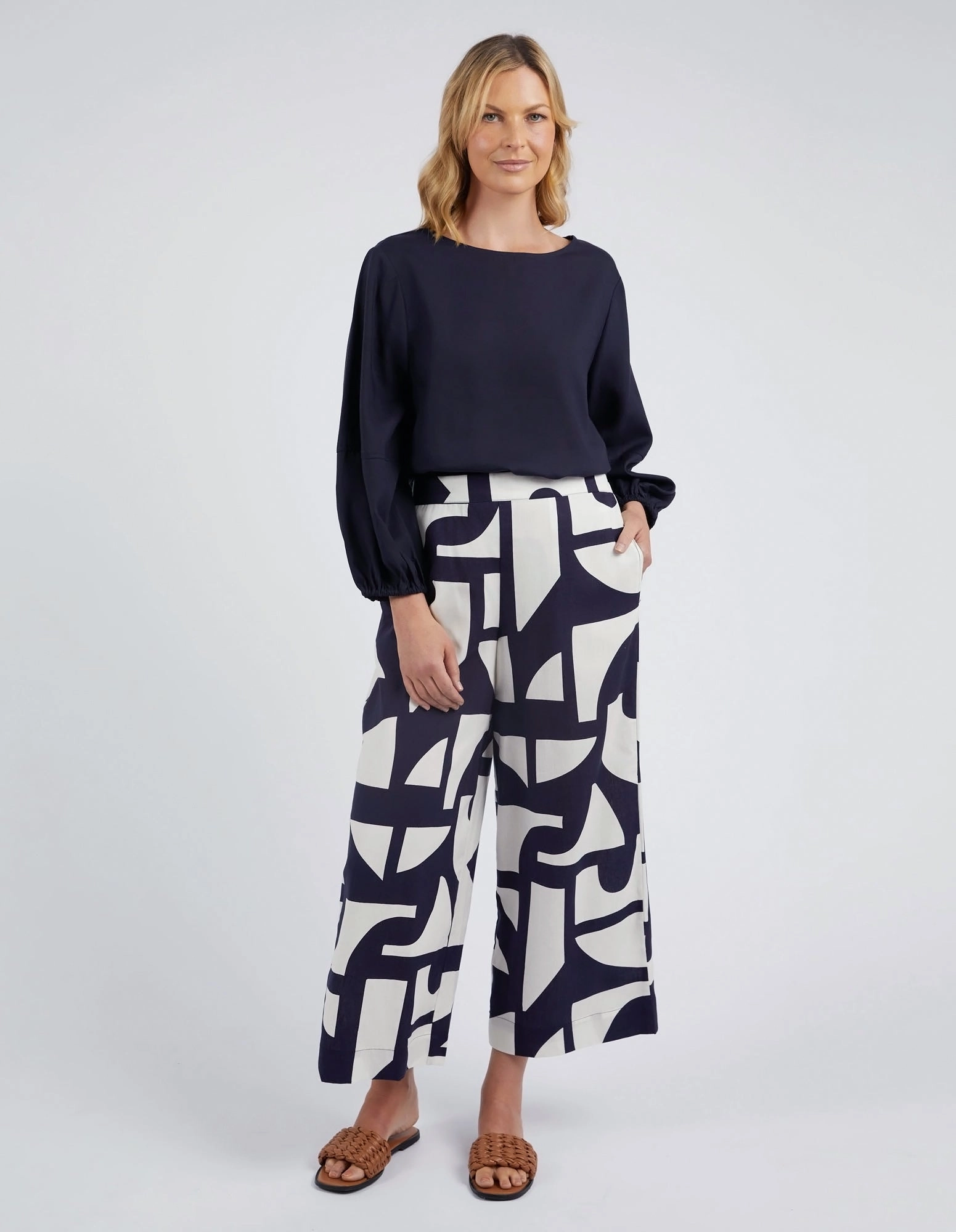 Maternity Wear Rib Knit Elm Dali Abstract Pant Midnight Abstract Print