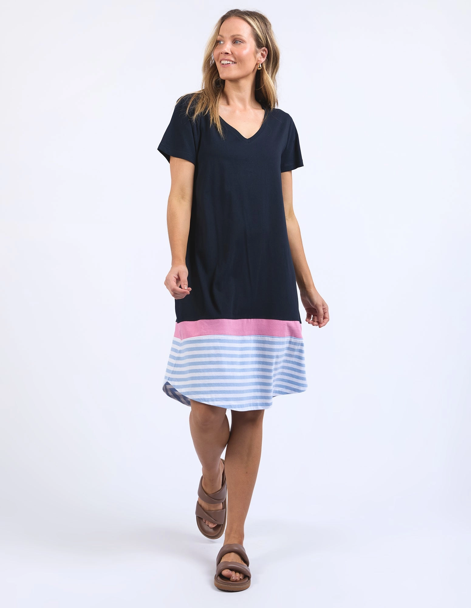 Trendy Design Elm Draw The Line Tee Dress Navy/Blue And White Stripe
