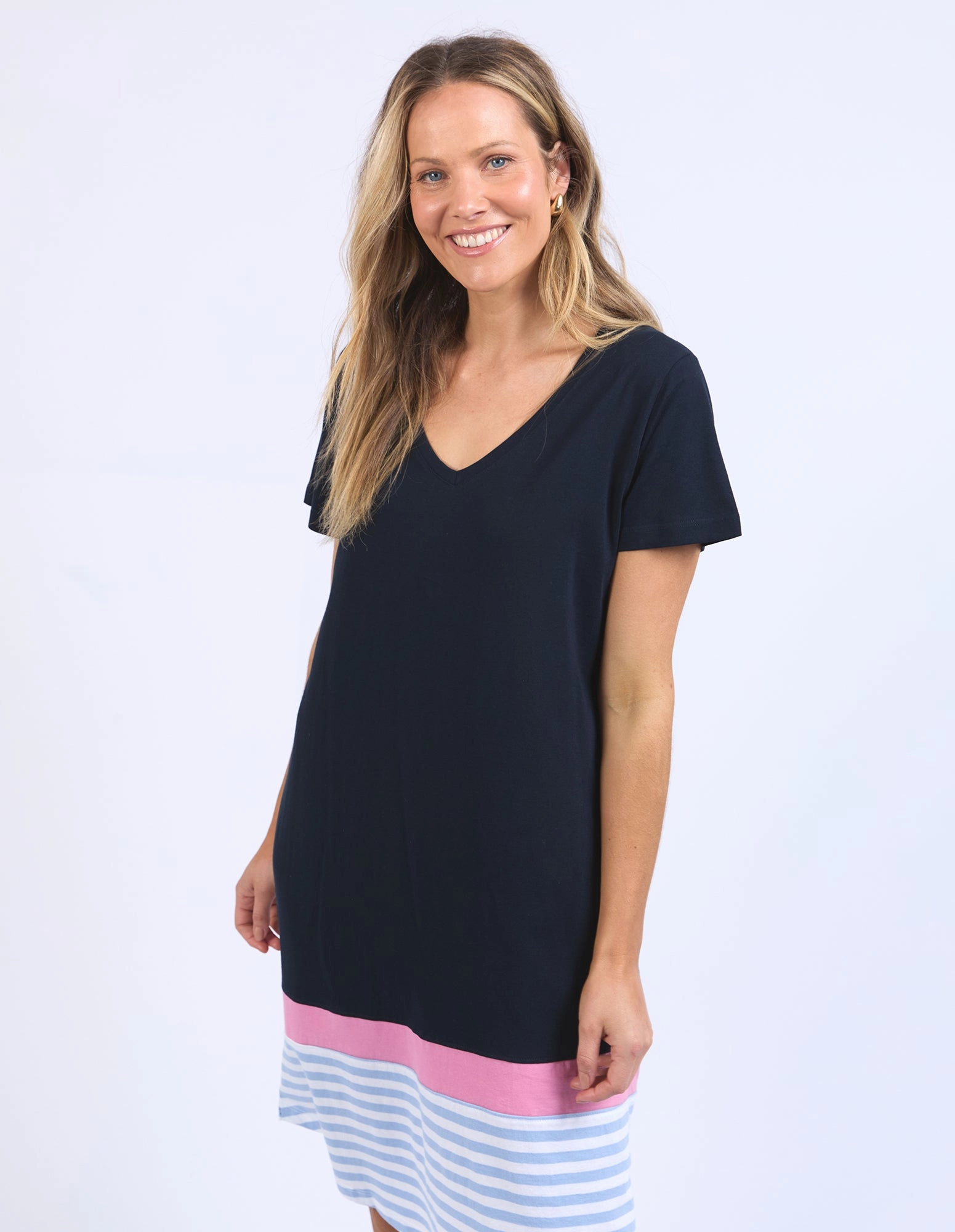 Elm Draw The Line Tee Dress Navy/Blue And White Stripe Cozy Comfort Fit