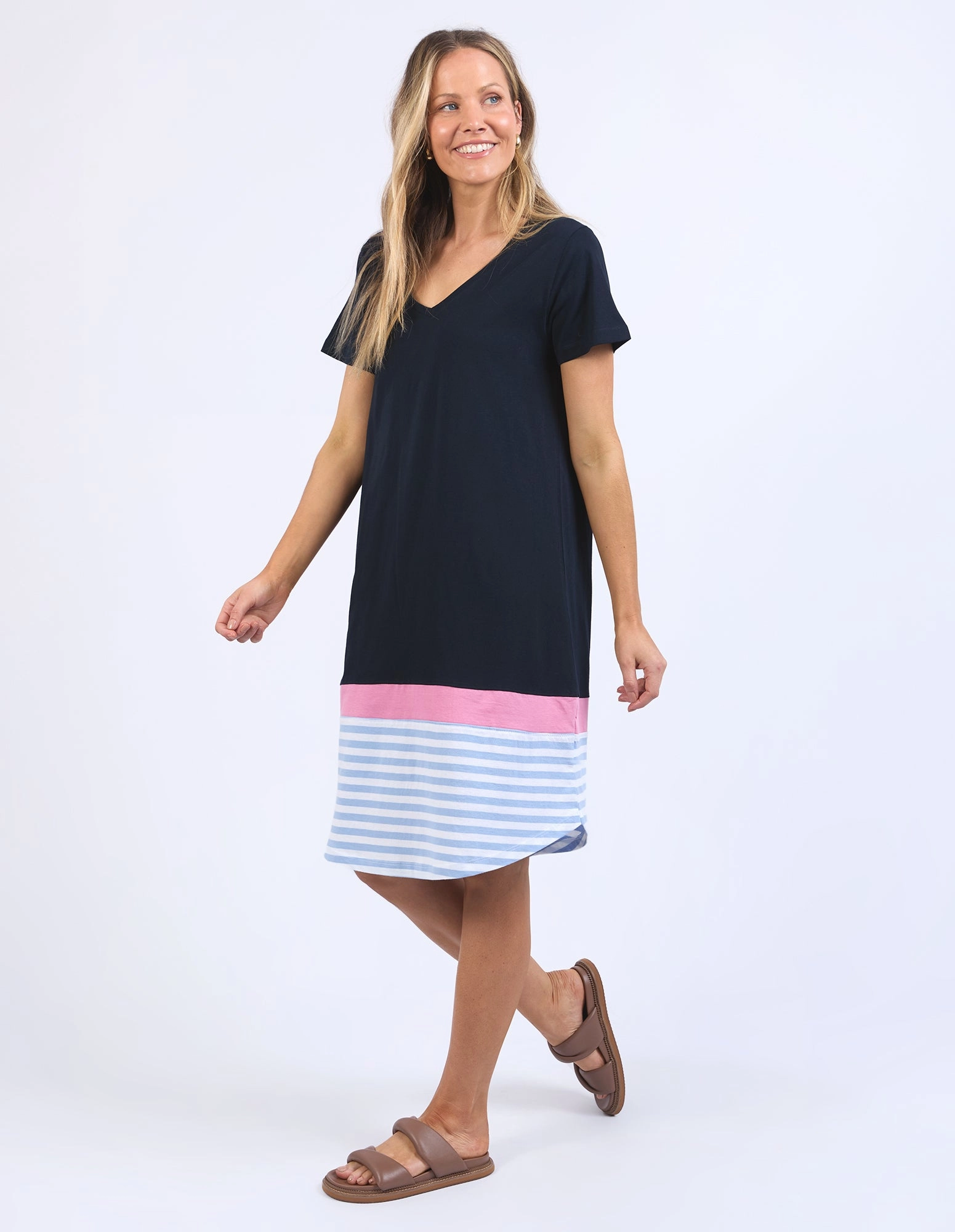 tall size Modern Layer Elm Draw The Line Tee Dress Navy/Blue And White Stripe