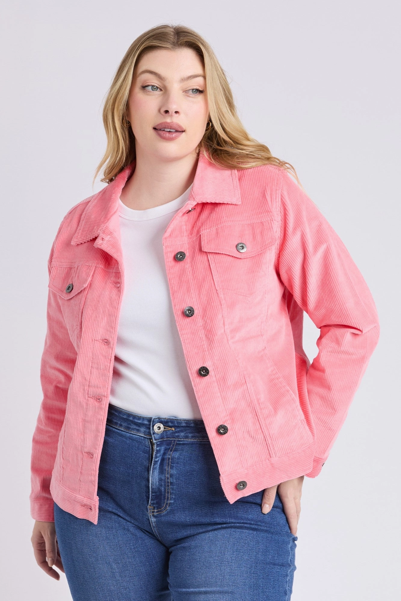Elm Fleure Cord Jacket Charm Pink Weekday Street Look Double layer fabric