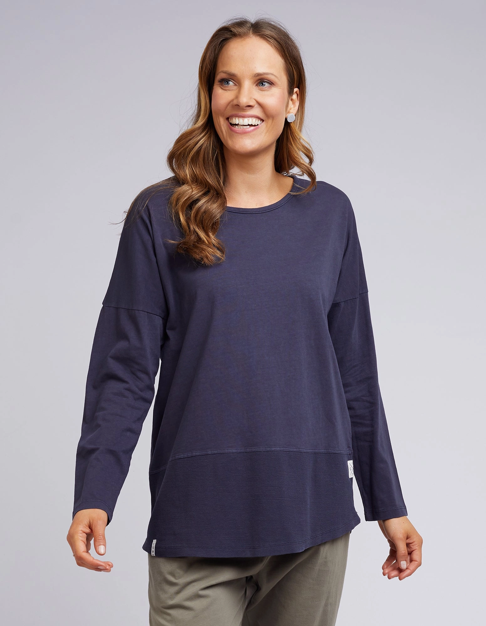 Elm Fundamental Rib L/S Tee Navy Elderly Comfort